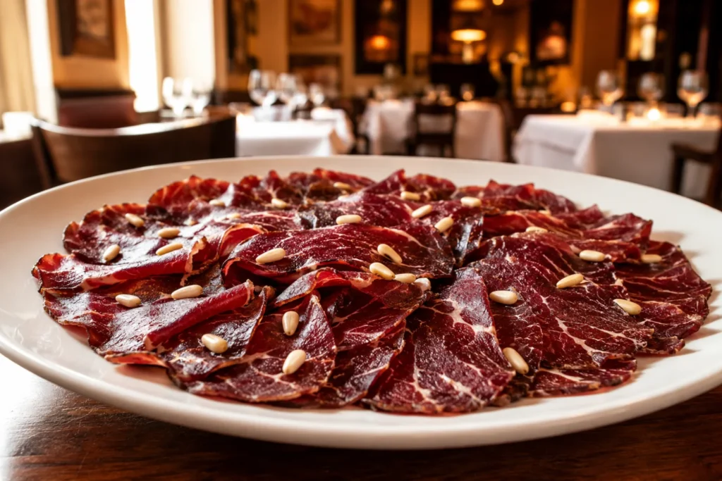 Cecina de León en lonchas con piñones, Milonga's Sevilla